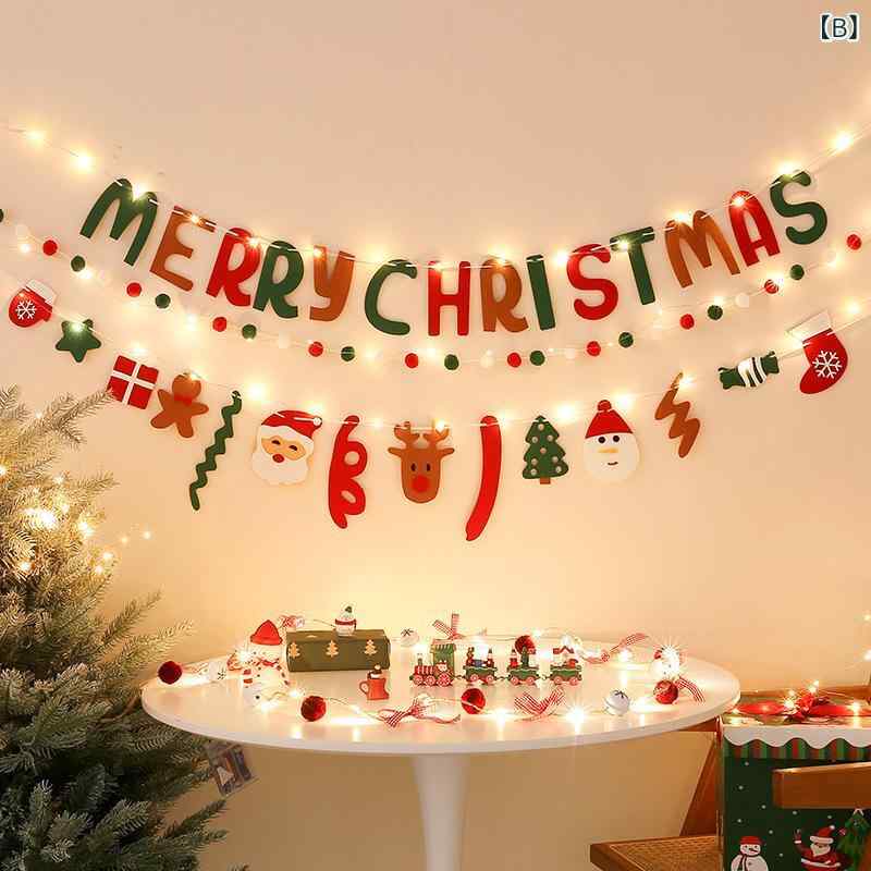 セキュアデポのクリスマス 飾り ガーランド バナー フラッグ オーナメント 不織布製 豪華 おしゃれ LEDライト付き 吊り飾り 店舗 ショーウィンドウ イベント パーティー 空間演出 雰囲気作り ウォールデコ｜アングル3