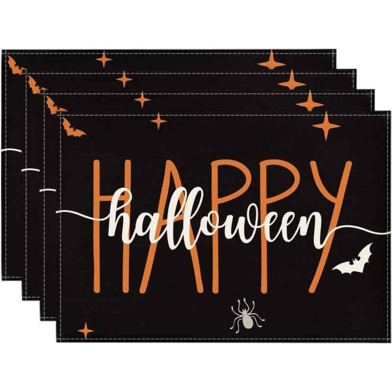 ランチョンマット 屋外用 リネン ポリエステル コウモリ クモ ハロウィン クリスマス 秋 イベント プレイスマット モダン シンプル デザイン テーブルマット(x4)