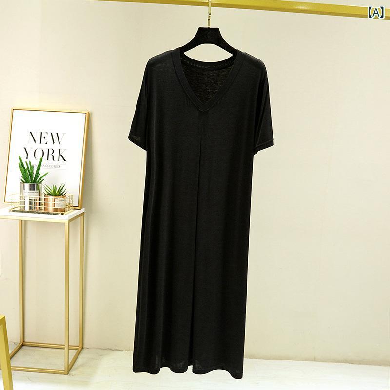 ・主な素材: モダール90-95%・ネックライン: Vネック・スカート丈: ロング・スタイル: シンプルカジュアル・カラー展開: ブラック、韓国ピンク、ジンジャーイエロー、湖ブルー、香芋紫、アイアングレー、墨緑、デニムブルー・サイズ展開: L（40-75kg）、XL（75-90kg）