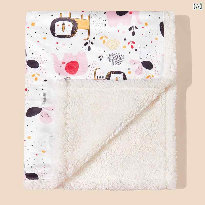 おくるみ ベビー 赤ちゃん 新生児 秋冬 ダブル 厚手 ボア シープボア あったか 保温 かわいい キャラクター アニマル柄 プリント ベビーカー ブランケット 毛布 お昼寝 ひざ掛け ポリエステル 2