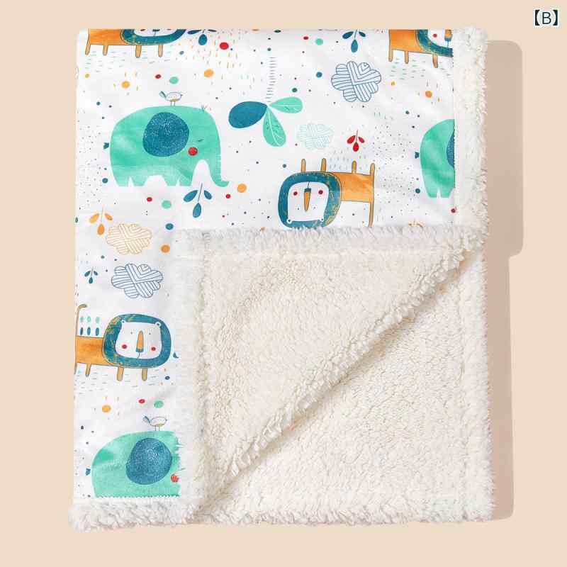 おくるみ ベビー 赤ちゃん 新生児 秋冬 ダブル 厚手 ボア シープボア あったか 保温 かわいい キャラクター アニマル柄 プリント ベビーカー ブランケット 毛布 お昼寝 ひざ掛け ポリエステル 3