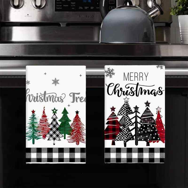 ふきん 吸水 速乾 マイクロファイバー クリスマス 冬 クリスマスツリー 雪柄 ブラック ホワイト 鍋 皿 食器 キッチン 2枚セット(x3)