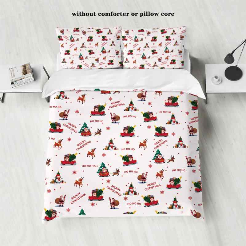 寝具セット 海外向け カスタム 3Dデジタルプリント クリスマス 3点セット 掛布団カバー ピローケース ..