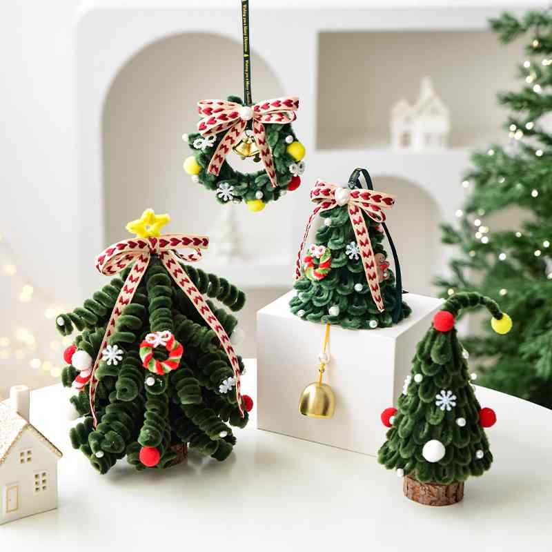 クリスマス飾り モール ポンポン ミニツリー リース 卓上オブジェ 吊り下げオーナメント おしゃれ かわいい 手作り感 北欧風 デコレーション