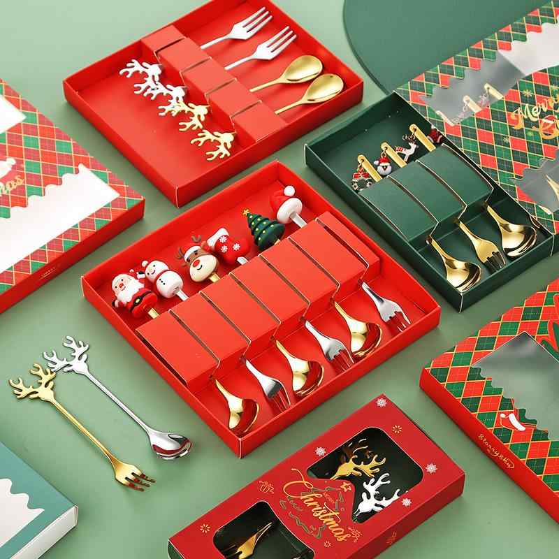 カトラリーセット キッズ クリスマス おしゃれ かわいい ステンレス製 ゴールドカラー スプーン フォーク 鏡面仕上げ コーヒー フルーツ デザート ティータイ...