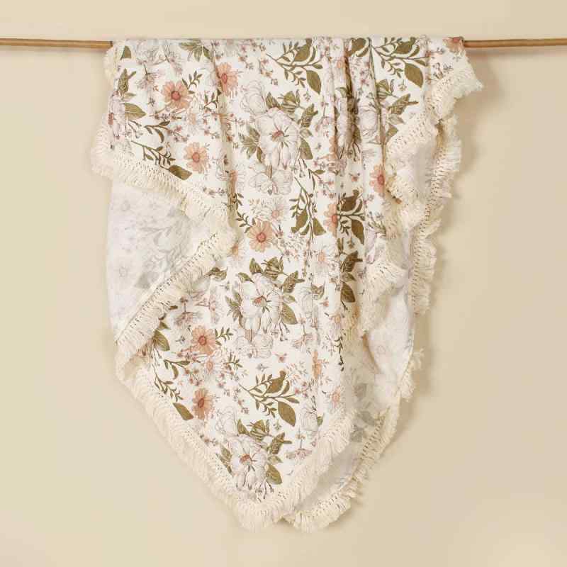 おくるみ ベビー コットン ダブルガーゼ ひまわり 花柄 タッセル ベビーカー用ブランケット 抱っこ用ブ..