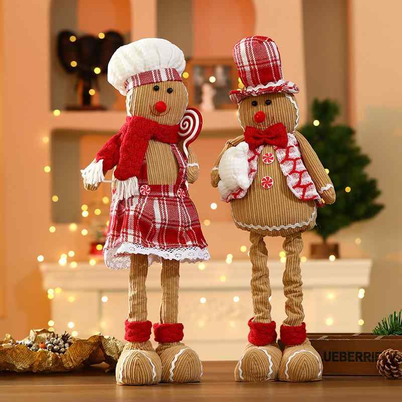 置物 伸縮自在 ジンジャーブレッドマン ペア ぬいぐるみ かわいい 自立型 立ち姿 ショーウィンドウ ディスプレイ インテリア 布製 クリスマスデコレーション