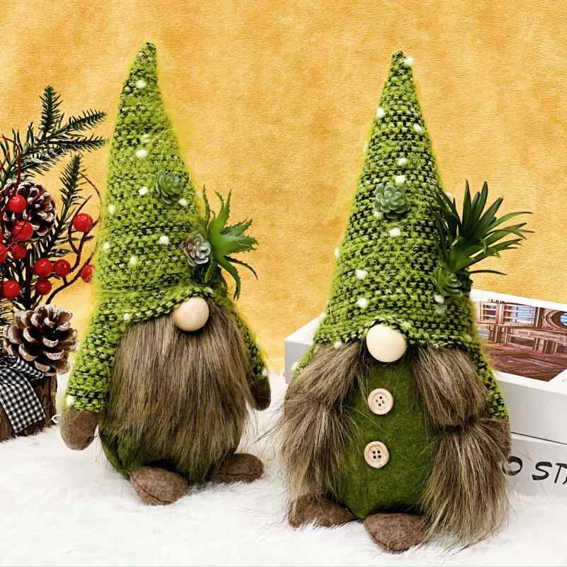 置物 クリスマス ノーム人形 ニット 編みぐるみ 多肉植物モチーフ グリーン 北欧風 かわいい おしゃれ 卓上 インテリア 装飾品 男性 女性 デザイン