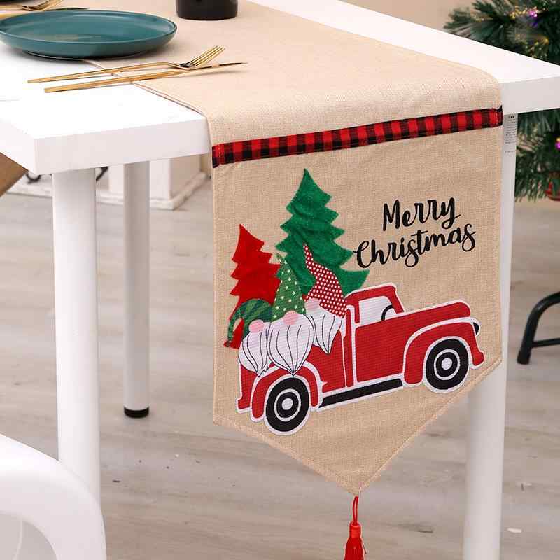 テーブルクロス クリスマス サンタと車柄 かわいい 布製 テーブルランナー テーブルマット ダイニング 食卓 ホームパーティー リビング 装飾 デコレーション インテリア 雑貨 グッズ おしゃれ