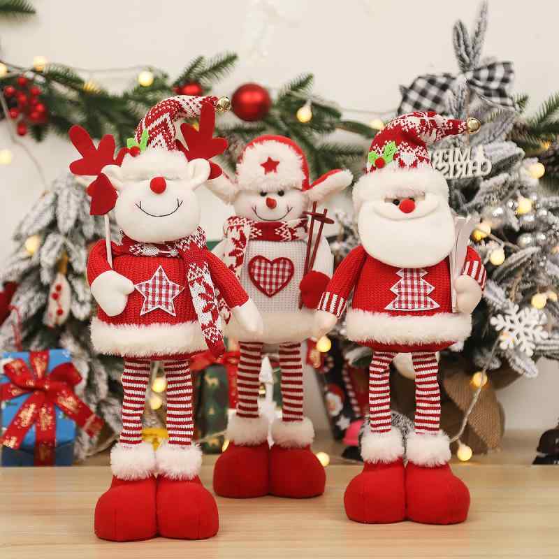 クリスマス 置物 サンタ 伸縮 ぬいぐるみ ニット 立ち姿 雪だるま トナカイ 赤色 ショーウィンドウ デコレーション 布製 北欧風 アメリカン