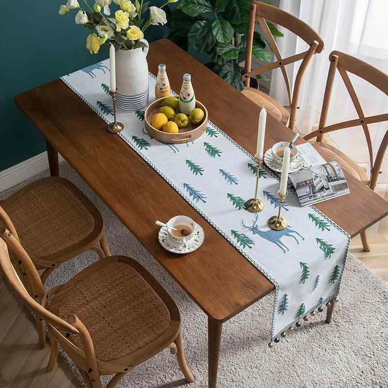 テーブルランナー シンプル モダン 高級感 クリスマス 小鹿 アニメ柄 布製 ファブリック ポリエステル ..