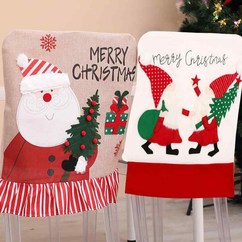 椅子カバー クリスマス デコレーション かわいい サンタクロース 雪だるま デザイン ホワイトフランネル 麻風 パーティー イベント 店舗用 家庭用 おしゃれ