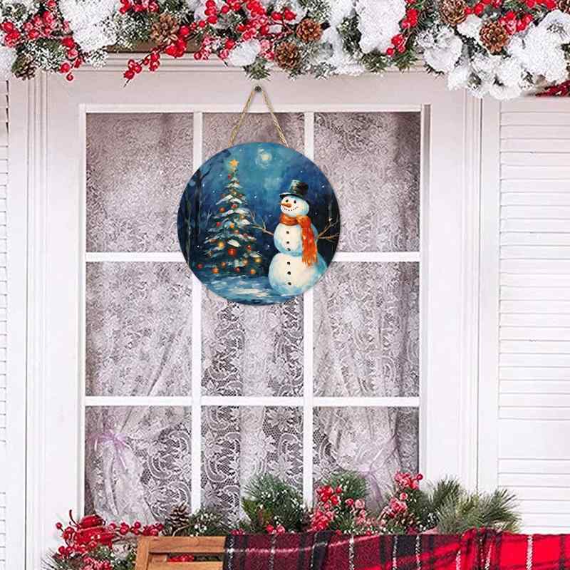 ドアプレート クリスマス 木製 円形 丸型 おしゃれ モダン 玄関飾り インテリア 壁掛け サインボード オーナメント(x2)