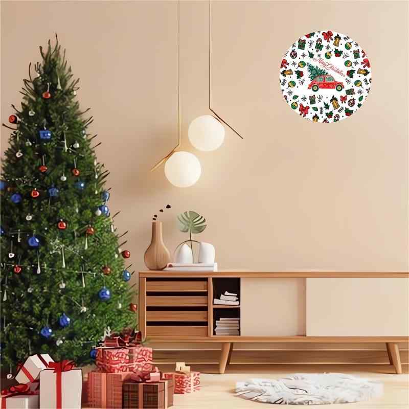 オーナメント クリスマス かわいい ミニカー 木製 円形デザイン サインボード おしゃれ 壁掛け 卓上 デコレーションプレート モダン シンプル(x2)