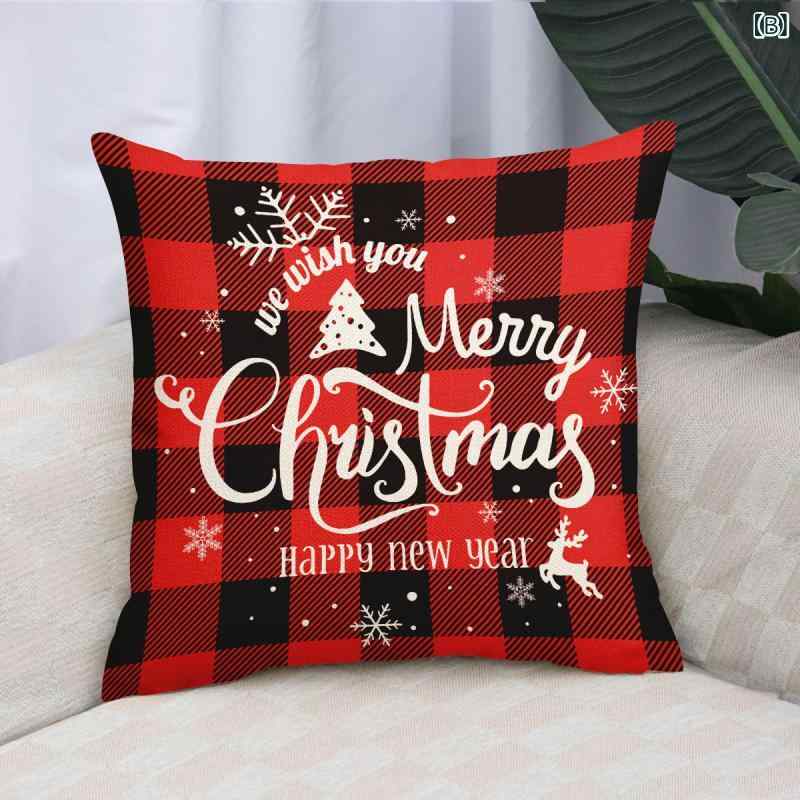 クッションカバー クリスマス コットンリネン 45x45cm 北欧風 トナカイ クリスマスツリー サンタクロース 雪の結晶柄 リビング インテリア おしゃれ ピローケース