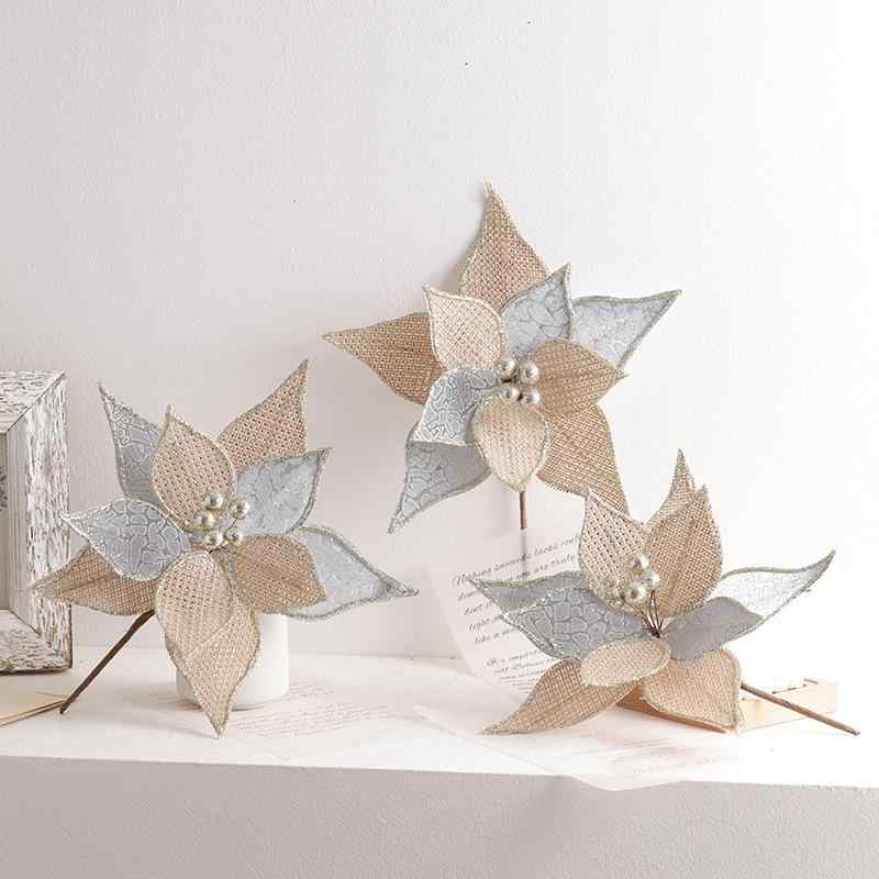 クリスマスオーナメント 高級感 手作り 麻布製 クリスマスツリー飾り リアルな造花 枝飾り リース ガー..