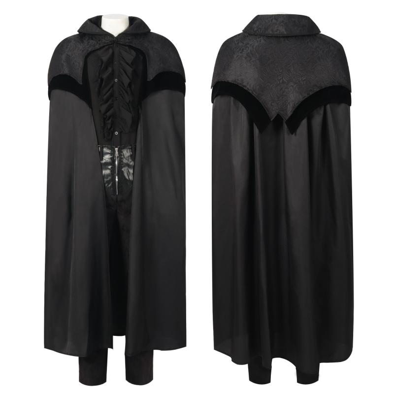 マント ケープ ユニセックス 男女兼用 中世風 レトロ ジャカード スタンドカラー 飾りボタン 二重 ハロ..