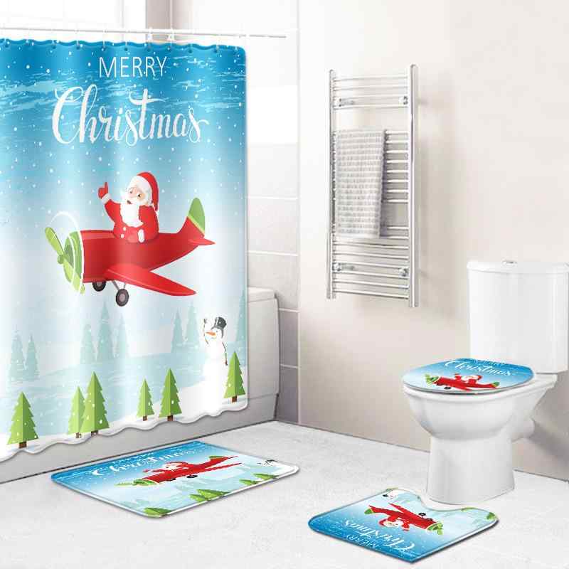 シャワーカーテン 防水 撥水 防カビ クリスマス サンタクロース柄 ポリエステル 軽量 スタイリッシュ おしゃれ かわいい インテリア タペストリー フロアマット バスマット バスグッズ