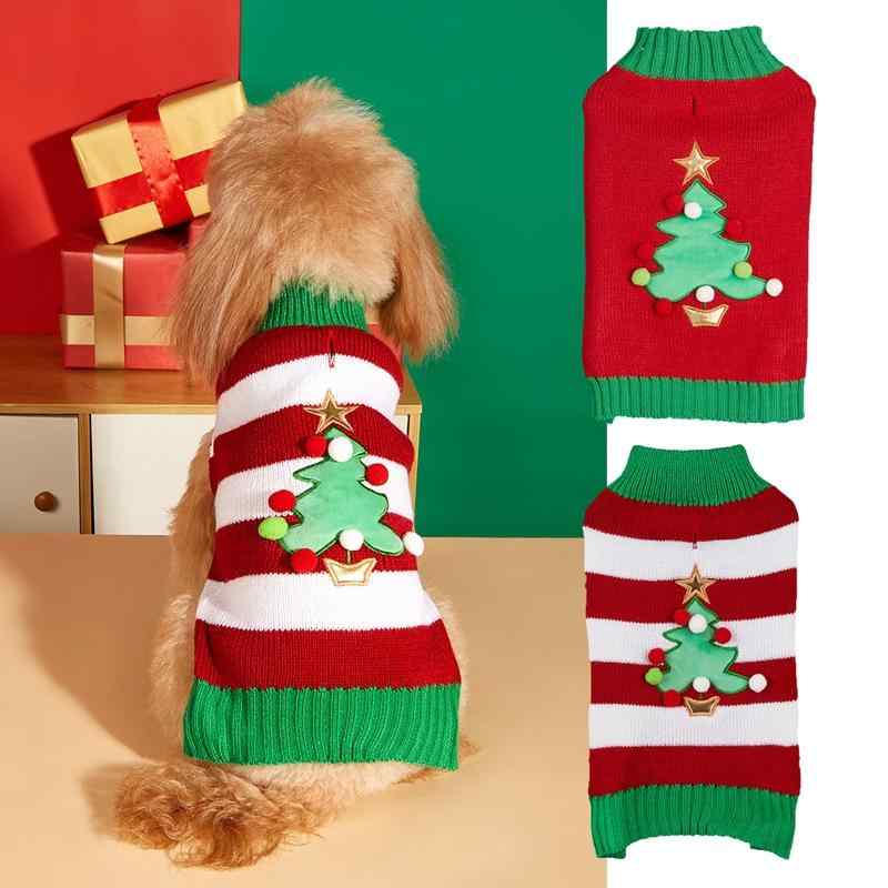 ペットウェア 犬 猫 秋冬 防寒 高伸縮性 ニット セーター あったか おしゃれ クリスマスツリー 配色 ス..