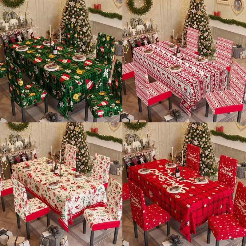 テーブルクロス 椅子カバー セット クリスマス プリント 伸縮フィット 滑り止め 汚れ防止 おしゃれ 家庭用 ダイニング 長方形 ポリエステル製 全面保護