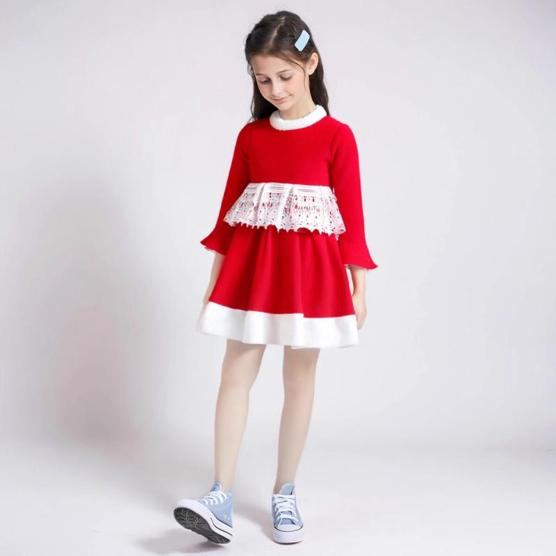 ワンピース キッズ 女の子 クリスマス プリンセスドレス 冬 長袖 厚手 暖かい 綿 コットン ラウンドネック 丸首 かわいい 子供服 イベント パーティー フォーマル 3歳から8歳向け 100cm 110cm 120cm