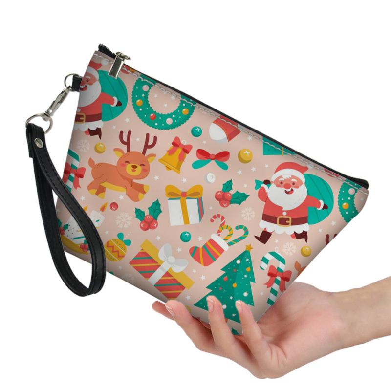 ポーチ ユニセックス 男女兼用 クリスマス サンタ 雪だるま プリント柄 PUレザー クラッチバッグ 化粧 ..