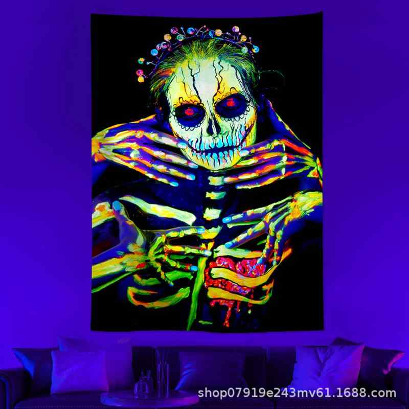 タペストリー 蓄光 スカル ドクロ クリスマス パーティー バー ボヘミアン 背景布 壁掛け ウォールハン..