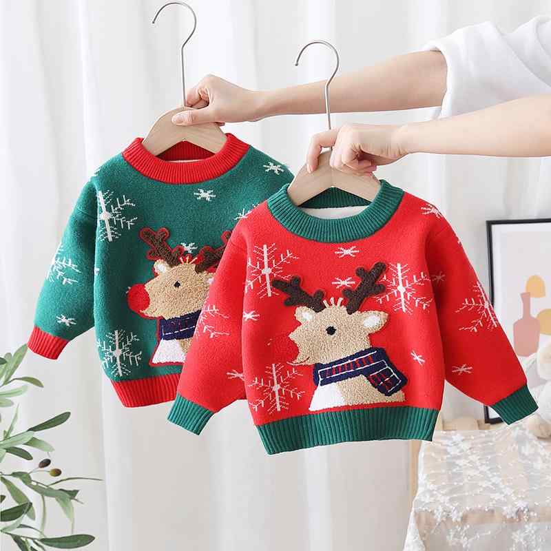 セーター キッズ 男の子 女の子 裏起毛 厚手 クリスマス トナカイ かわいい キャラクター 長袖 丸首 プ..