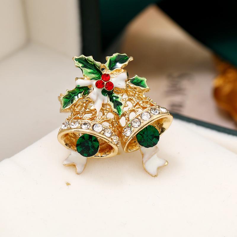 ブローチ 男女兼用 クリスマス レトロ アンティーク風 犬 鈴 クリスマスツリー ラインストーン エナメル 花 リボン 合金製 コート アクセサリー