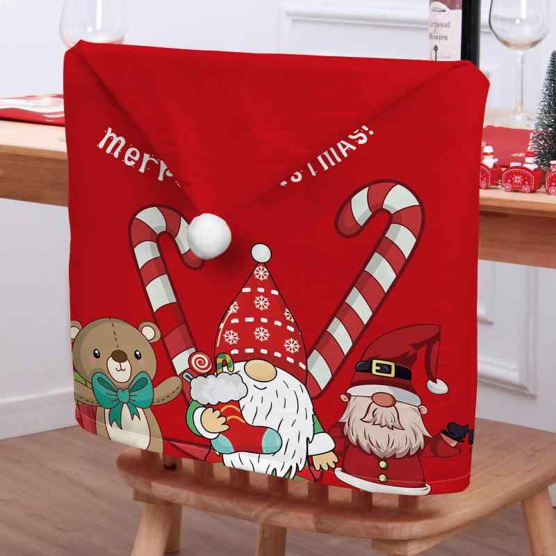 椅子カバー チェアカバー クリスマス パーティー 装飾 サンタクロース柄 かわいい ショートファー 3Dプリント ポリエステル 背もたれカバー デコレーション イベント(x2)