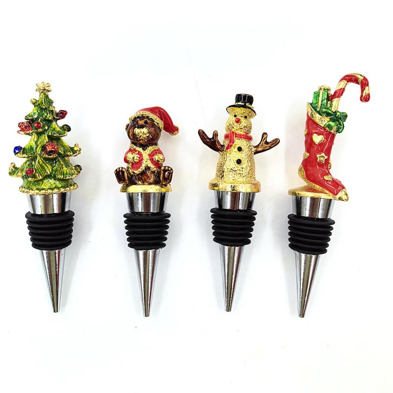 ワイン栓 鮮度保持 密閉 エナメル彩 クリスマスデザイン ボトルストッパー ツリー柄 クマ柄 ソックス柄 スノーマン柄(x2)