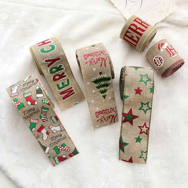リボン クリスマス ワイヤー入り ジュート ラッピング DIY 手芸 オーナメント クリスマスツリー 飾り付け 装飾 テープ 幅広 ヨーロピアン アメリカン スタイル