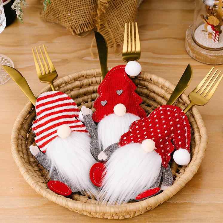 カトラリーケース クリスマス ノーム人形 かわいい 布製 キャラクター 食卓飾り テーブルデコレーション 柄物 ナイフフォーク入れ 食器カバー
