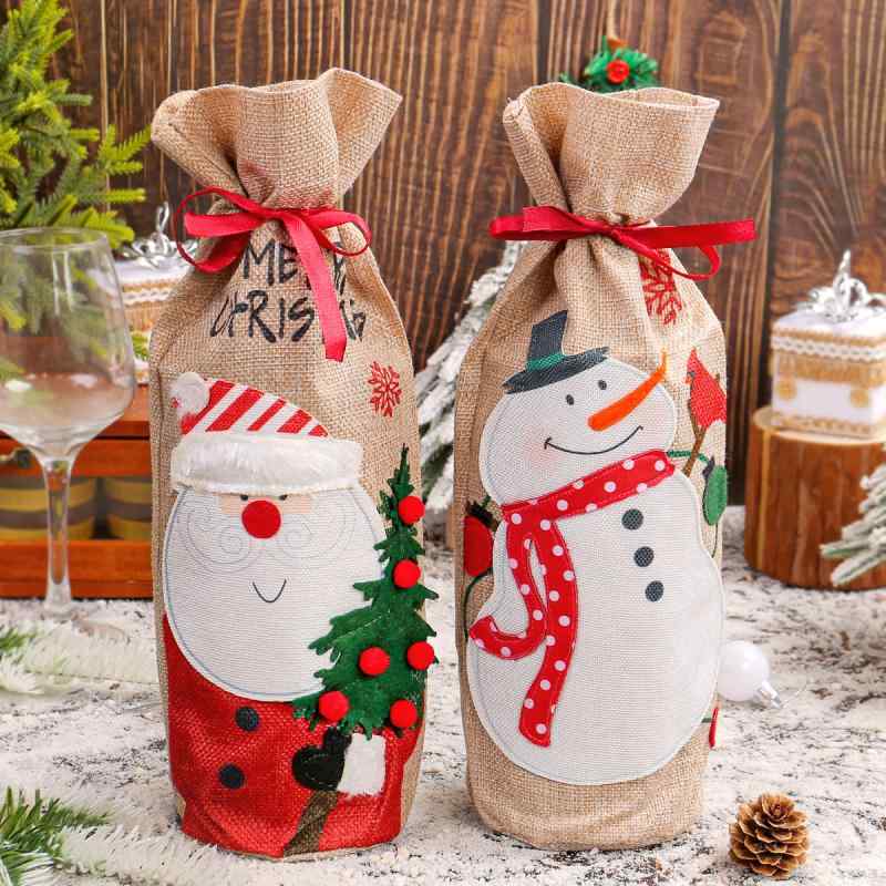 クリスマス飾り ワインボトルカバー 赤ワインボトル用 サンタクロース 雪だるま かわいい 麻布製 テー..