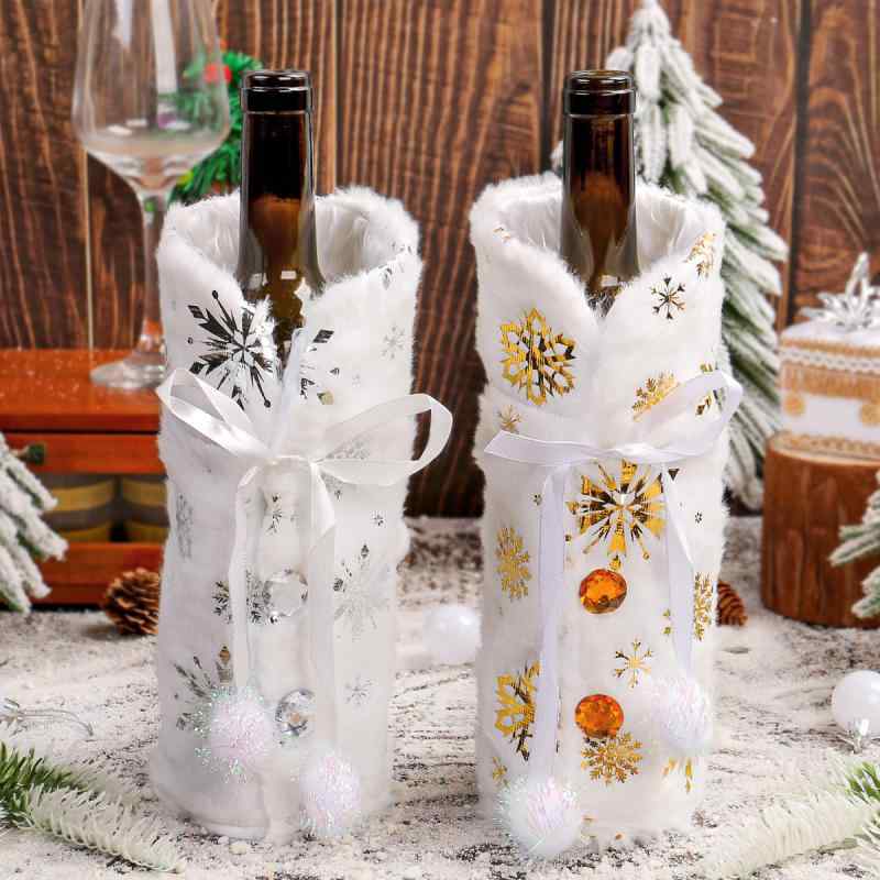 ボトルカバー 巾着 ワイン シャンパン 雪の結晶 クリスマス デコレーション ラッピング ヨーロピアン パーティー イベント インテリア 飾り シルバー ゴールド