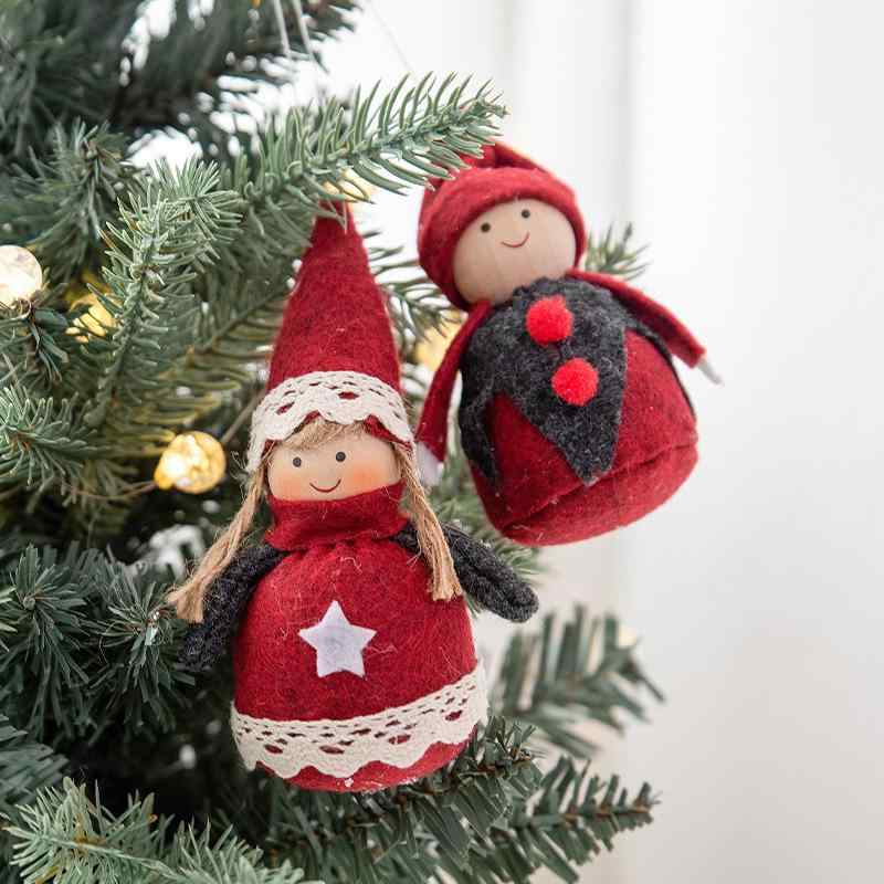クリスマス ドールオーナメント 男の子 女の子 布製 ぬいぐるみ かわいい 手作り風 欧米風 ミニ ボタン マフラー クリスマスツリー デコレーション