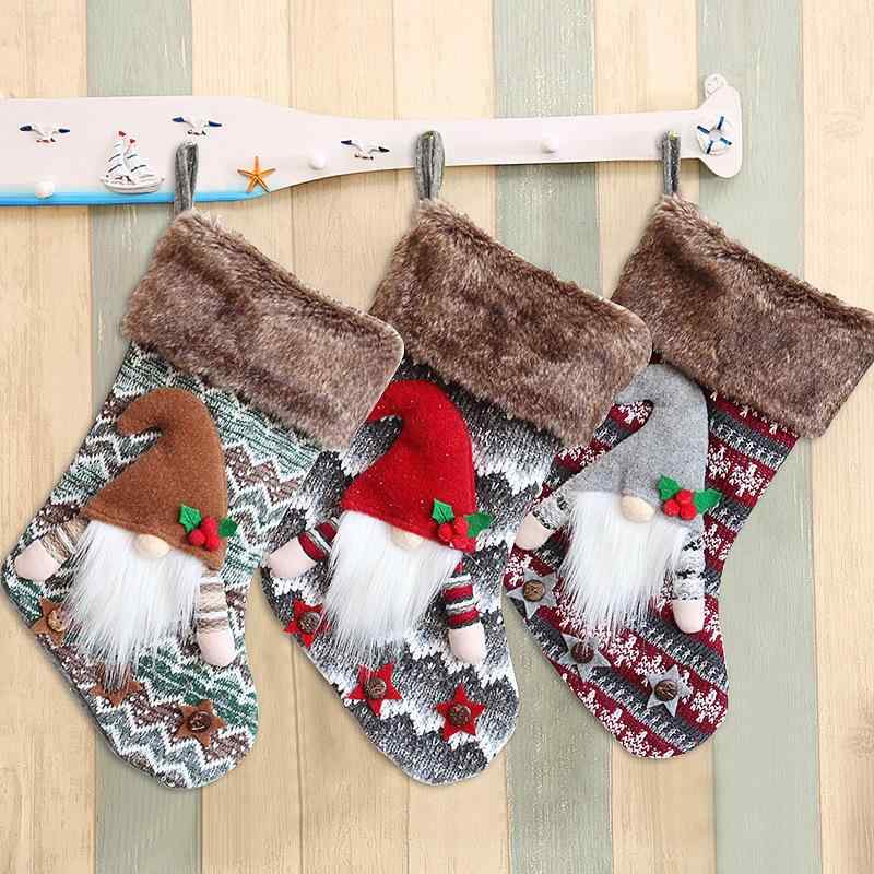 クリスマスソックス 立体 もこもこ ぬいぐるみ ノーム人形 赤 カーキ グレー クリスマスツリー オーナメント 吊り下げ飾り プレゼント ギフトバッグ お菓子入れ