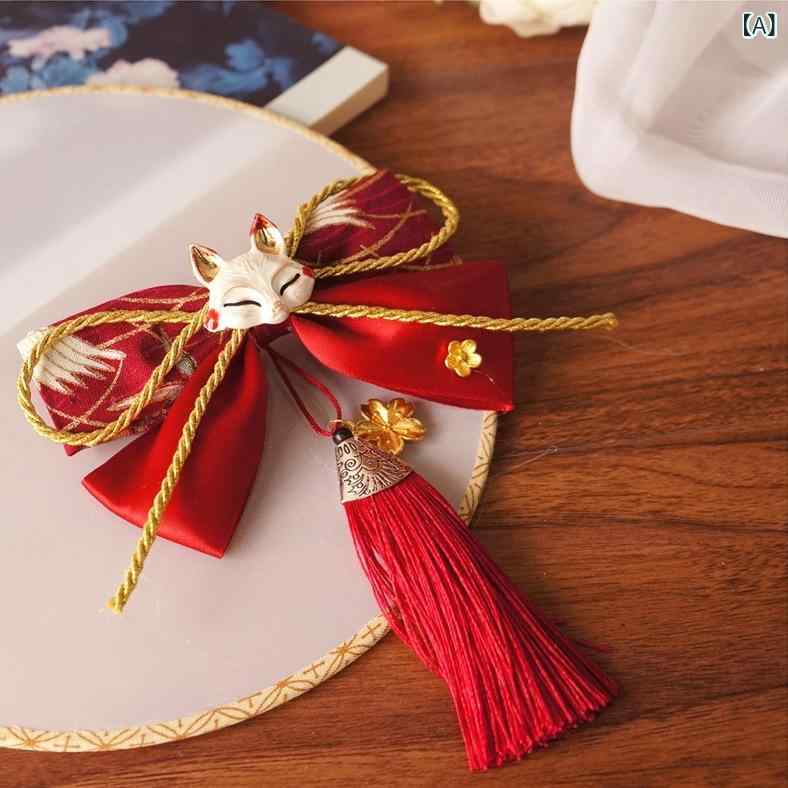 ヘアクリップ レディース クリスマス 和風 狐 キツネ フリンジ タッセル 中華風 鶴 仙鶴 プリント リボ..