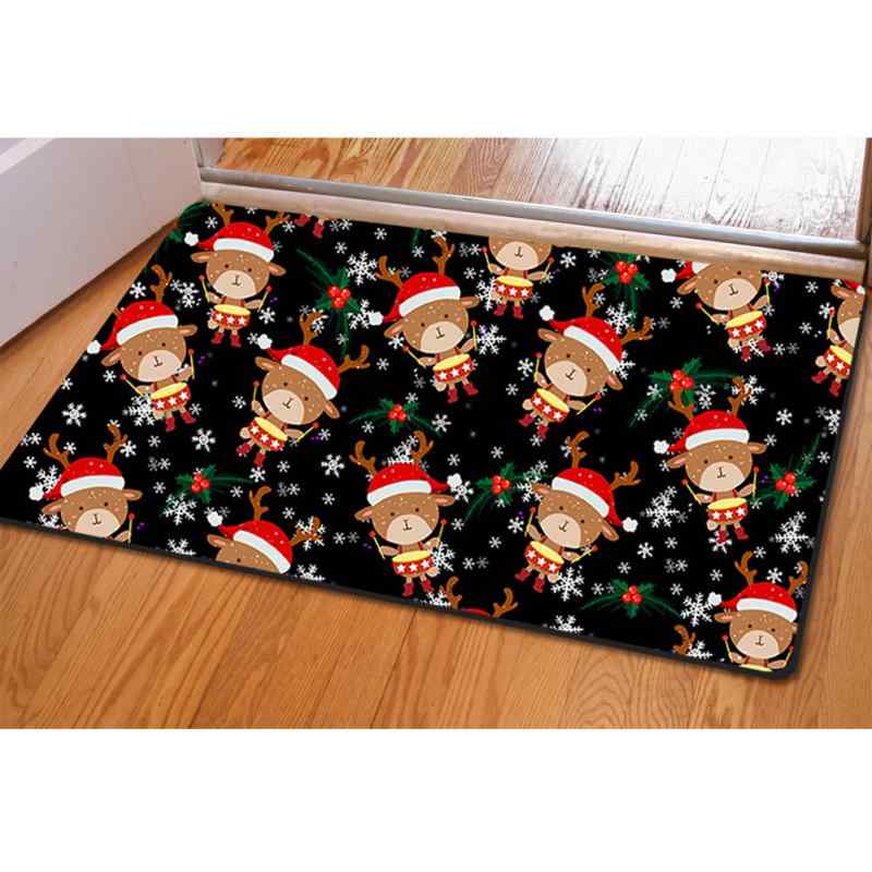 玄関マット 滑り止め クリスマス トナカイ柄 長方形 フェルト素材 手洗い可能 室内 屋内用 冬用 エントランス リビングマット おしゃれ かわいい チョコカラー