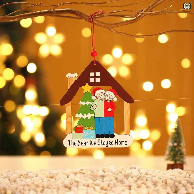 セキュアデポのクリスマス オーナメント 木製 レーザー彫刻 マスク姿 家族 ファミリー向け 吊り下げ飾り クリスマスツリー 壁掛け 玄関 室内デコレーション 雑貨｜アングル2