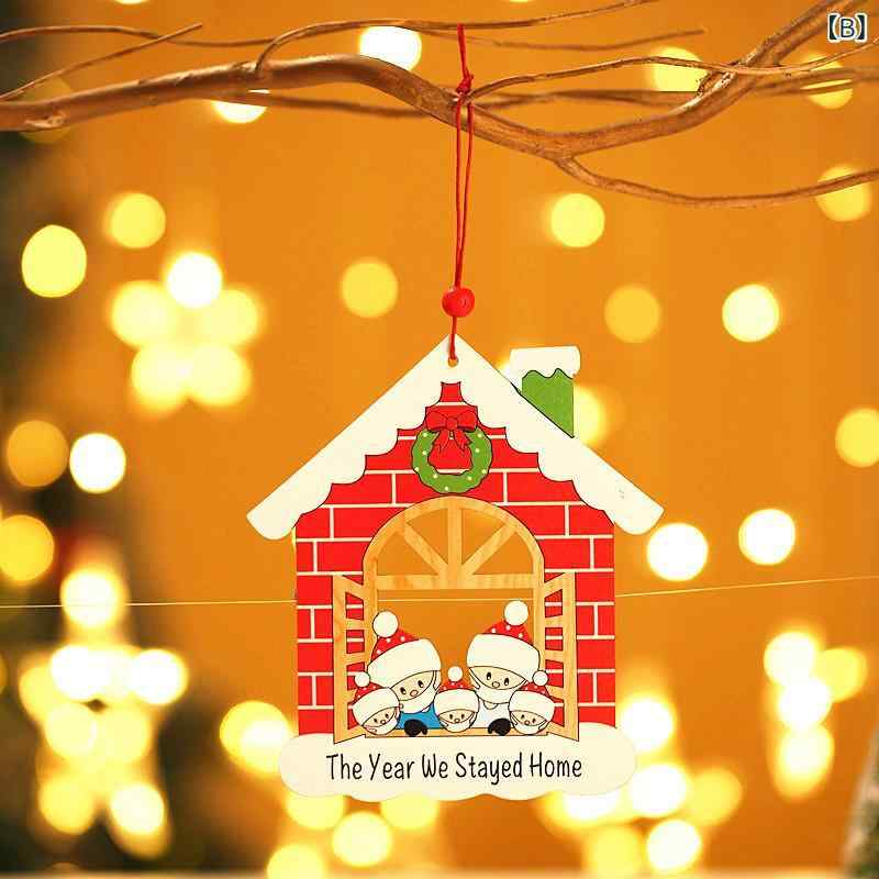 セキュアデポのクリスマス オーナメント 木製 レーザー彫刻 マスク姿 家族 ファミリー向け 吊り下げ飾り クリスマスツリー 壁掛け 玄関 室内デコレーション 雑貨｜アングル3