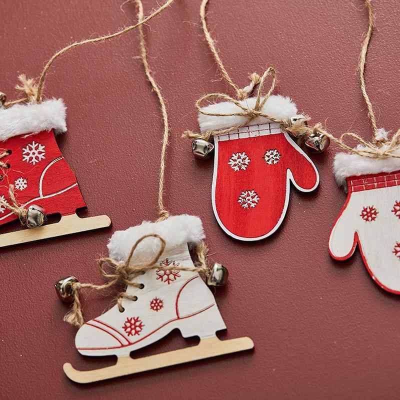クリスマスオーナメント 木製 ブーツ 手袋 麻紐付き 鈴 手描きカラフルペイント 吊り飾り 北欧風 可愛い おしゃれ 壁掛け 玄関 窓 デコレーション ツリー飾り 装飾品 ハンドメイド