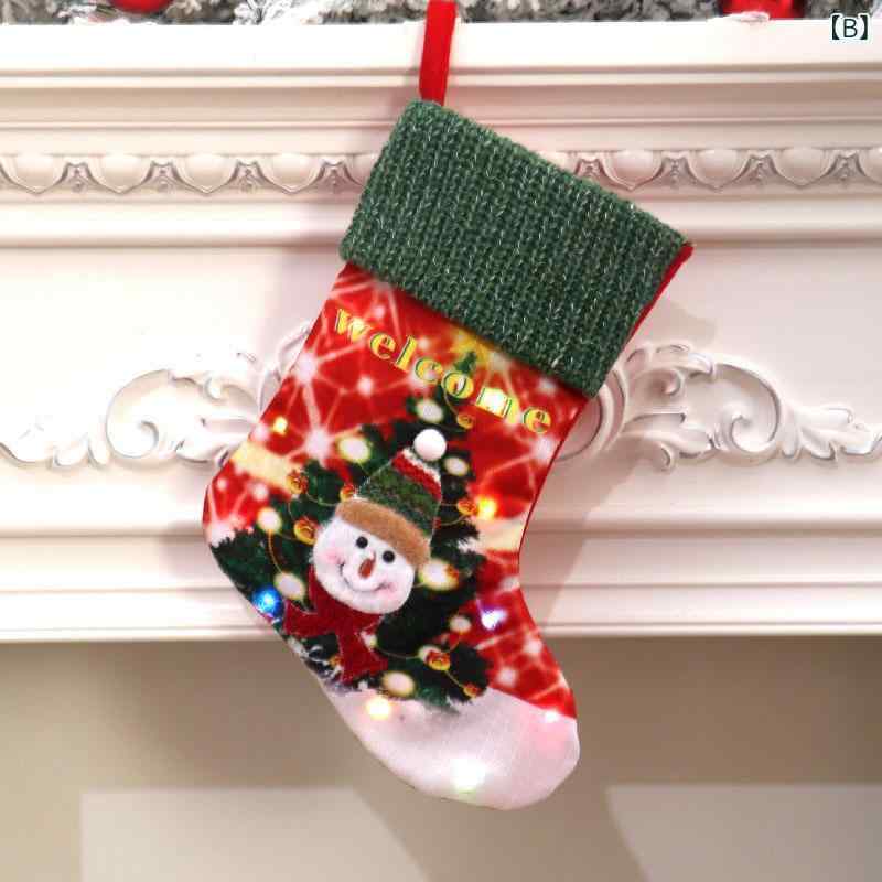 クリスマスソックス クリスマス靴下 子供用 LEDライト付き 光る 大きめ クリスマス飾り ギフトバッグ プレゼント袋 サンタ 雪だるま トナカイ デザイン たっぷり入る お菓子入れ イベント パーティー グッズ 3