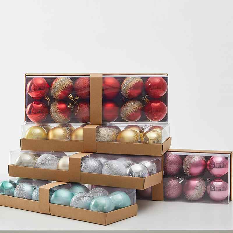 クリスマスボール 6cm 手描き 箱入り 豪華 PVC製 アメリカン シルバー ホワイト ピンク 電気メッキ 吊り飾り オーナメント