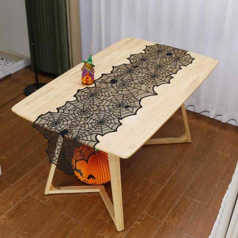 テーブルランナー ハロウィン クリスマス パーティー デコレーション 経編レース ブラック スパイダー..