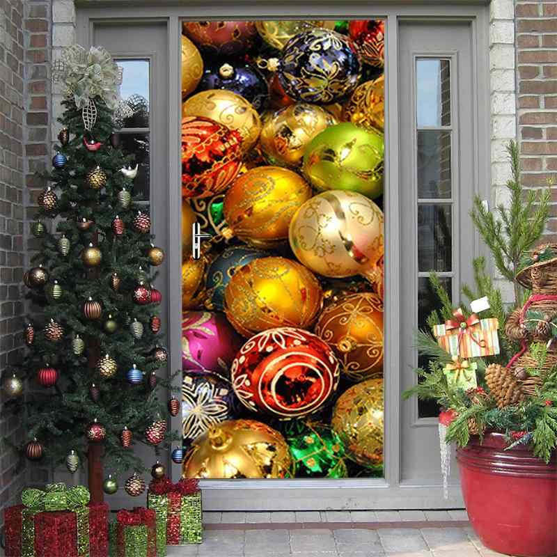 ウォールステッカー 貼ってはがせる 粘着式 防水 クリスマス カラフルボール オーナメント柄 PVC素材 ..