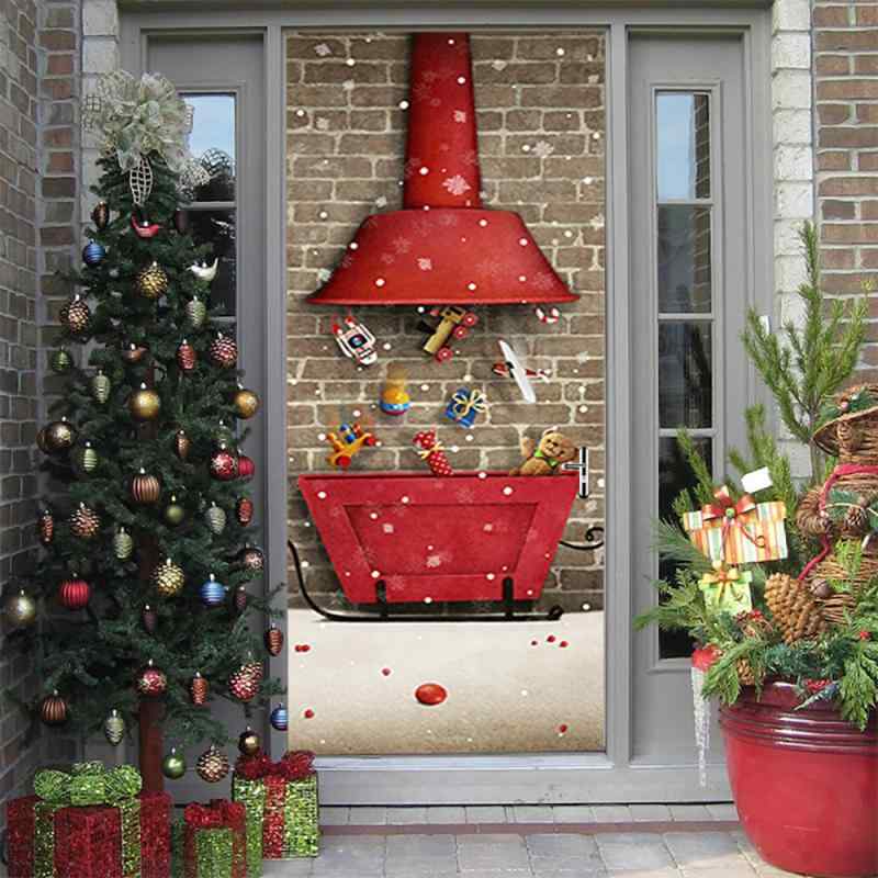 ウォールステッカー ドアシート クリスマス 3D 立体 木目調 おしゃれ リメイクシート ドア用 玄関 リビング 寝室 模様替え 壁紙 防水 簡単貼り付け インテリア 賃貸