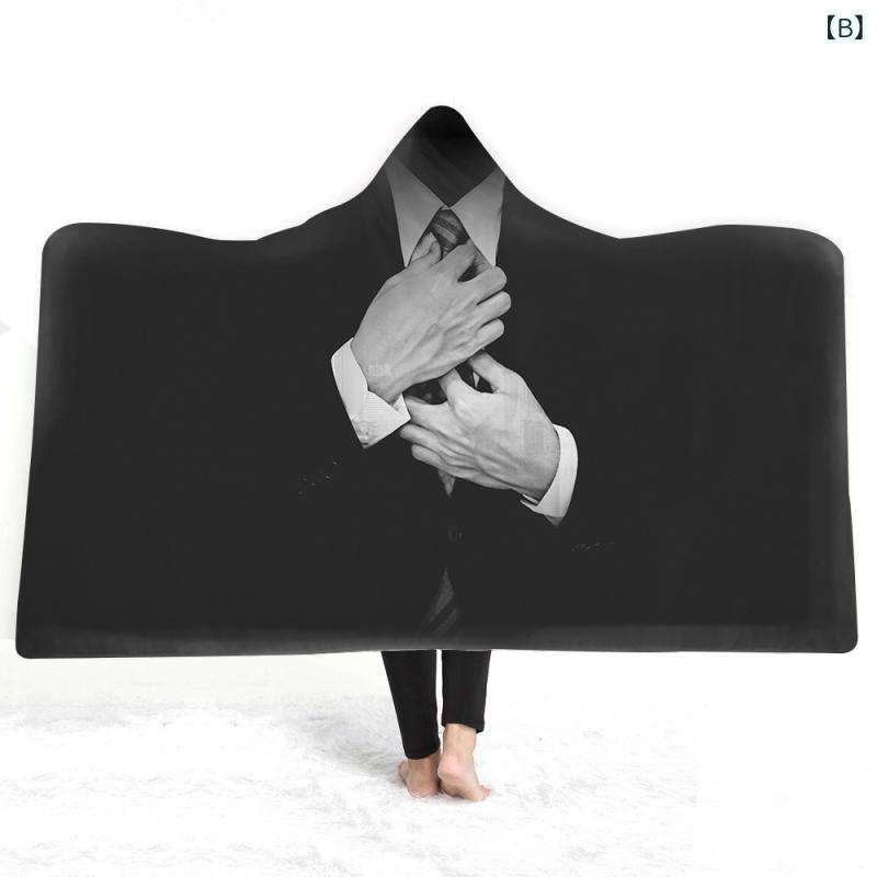 着る毛布 冬用 欧米風 フード付き 厚手 二重構造 あったか もこもこ ふわふわ ボア生地 大判 ポリエステル キャラクター柄 3Dデジタルプリント 部屋着 ルームウェア [3]