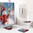 バスルーム 4点セット クリスマス柄 シャワーカーテン トイレマット フタカバー 足元マット ポリエステル製 洗濯機OK 丸洗い可能 滑り止め加工 浴室用 おし...