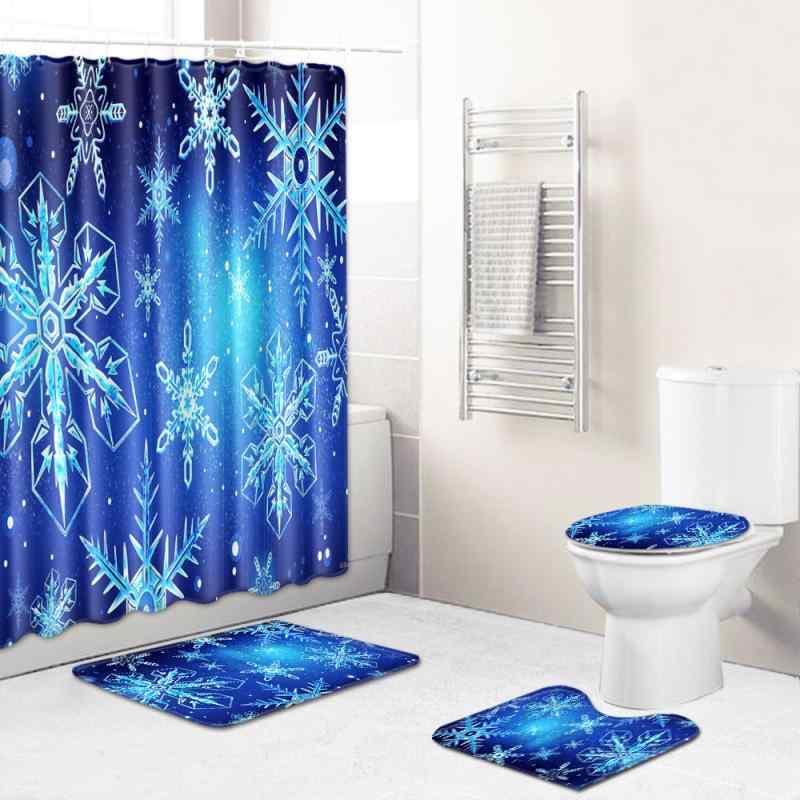 フロアマット 吸水 滑り止め クリスマス柄 トイレマット フタカバー 便座カバー バスマット 4点セット 浴室 バスルーム 洗面所 家庭用 ポリエステル製 洗濯機で丸洗い ラグ インテリア おしゃれ